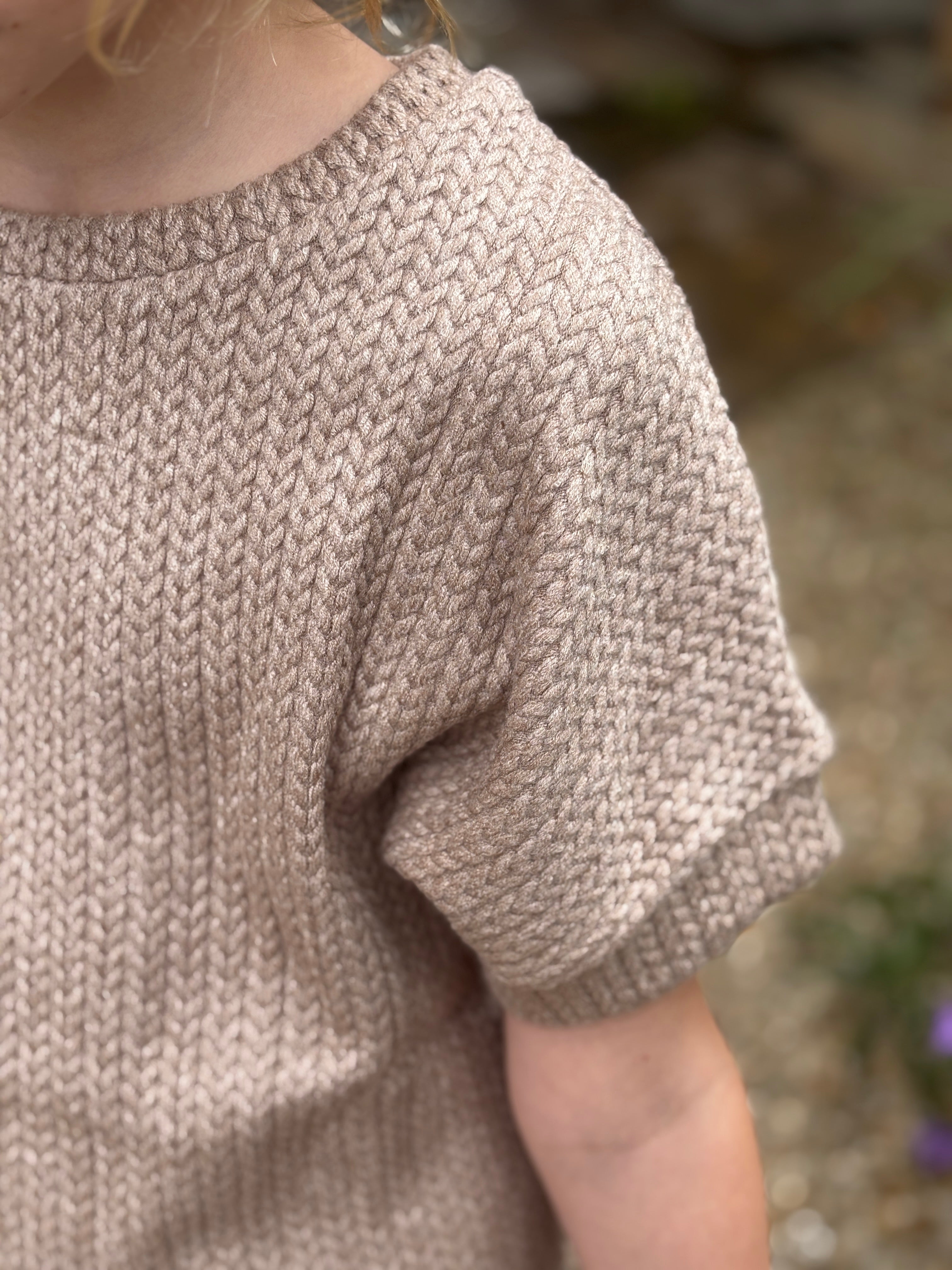 Kids - Taupe Oversized Half-Sleeve  Sweater