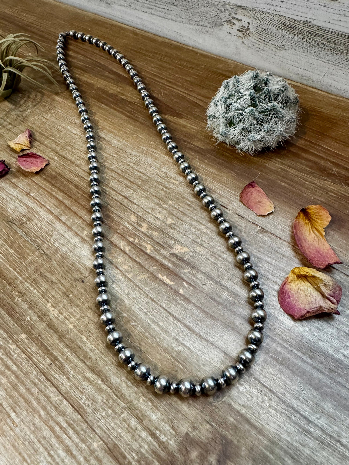 32 inch Necklace - 8 mm & 5 mm saucer Sterling Silver Pearls — product photo.