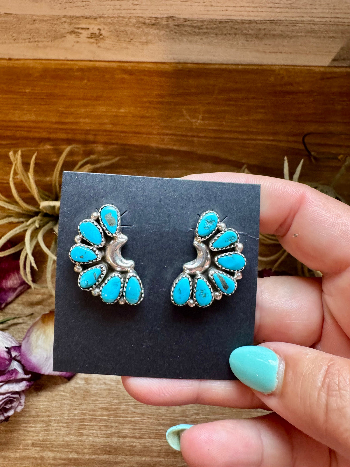 Kingman Turquoise Cluster Earrings – Sterling Silver by The Bijoux FAB Jewelry