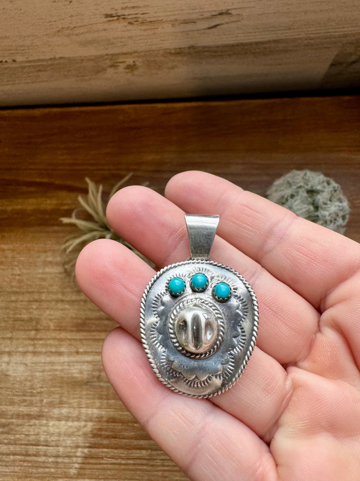 Cowboy Hat Pendant - Kingman Turquoise & Sterling Silver — product photo.