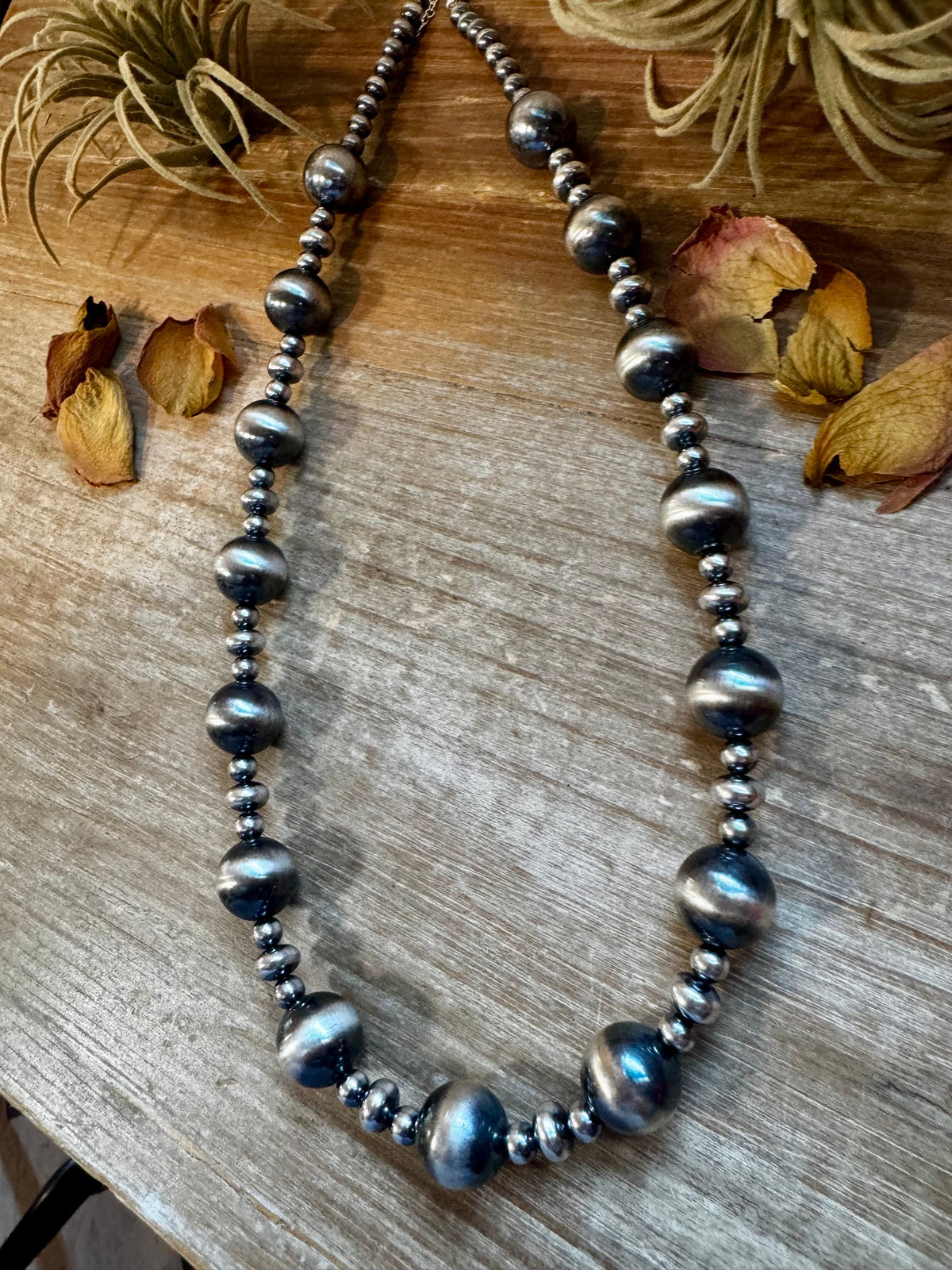 Sterling Silver Pearl Necklace – Mixed Sizes – 23" — product photo.
