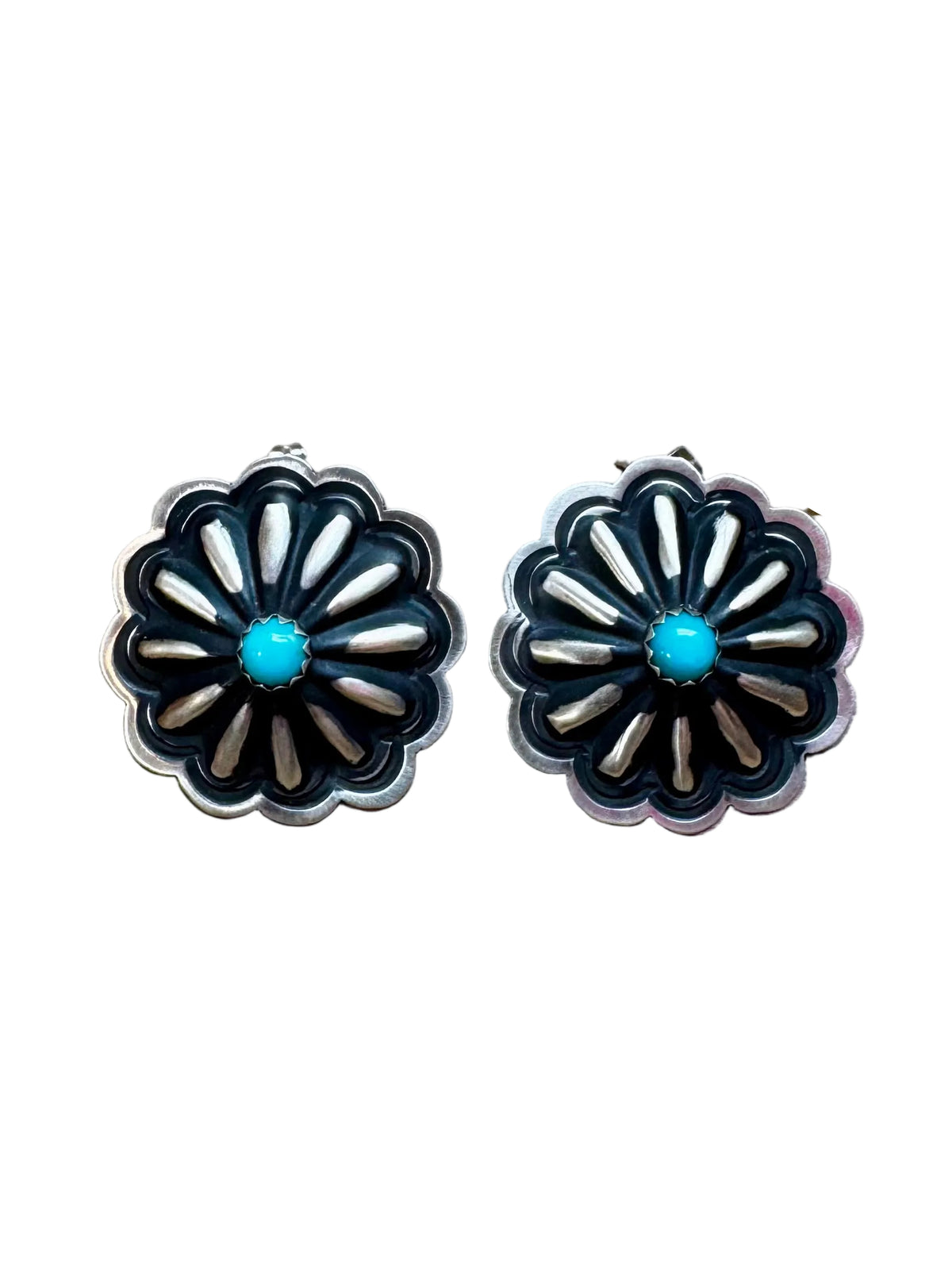 Large Concho Stud Earrings – Turquoise & Sterling Silver — product photo.