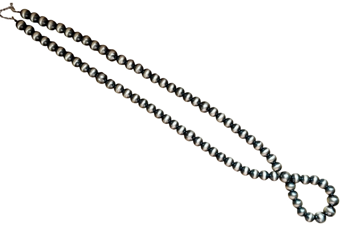 30 inch graduated 12 mm Sterling Silver Pearls hoop necklace — product photo.
