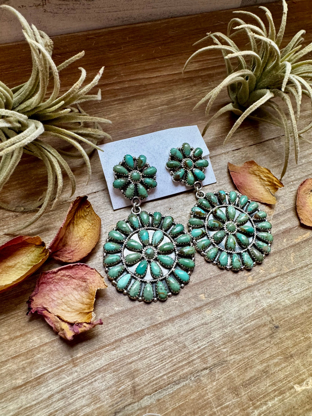 Cluster Dangle Earrings – Kingman Turquoise & Sterling Silver — product photo.