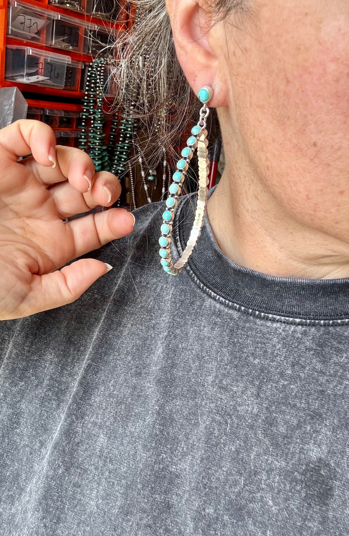 Kingman Turquoise Teardrop Dangle Earrings – Sterling Silver — product photo.