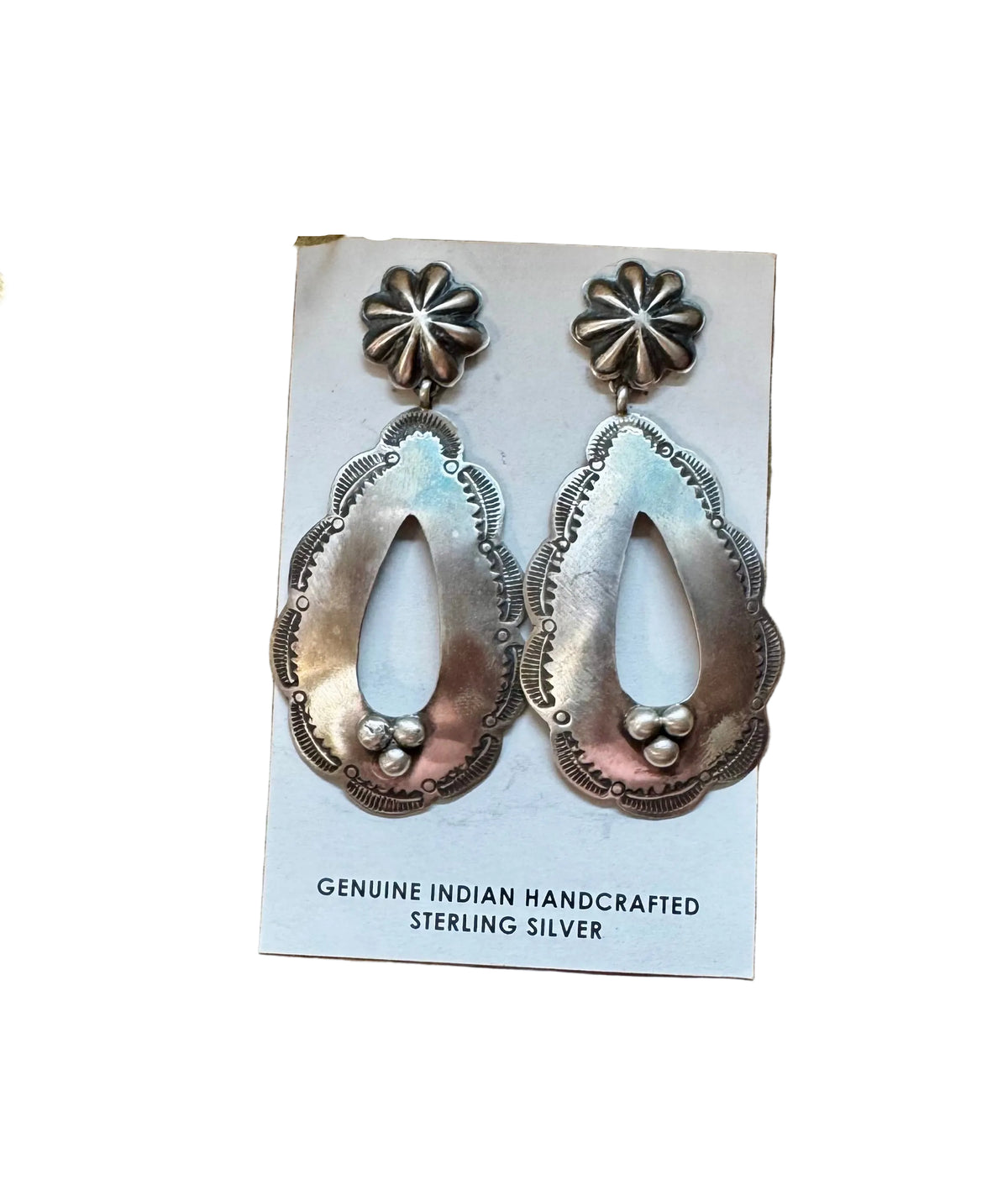 Concho & Teardrop Dangle Earrings – Sterling Silver — product photo.