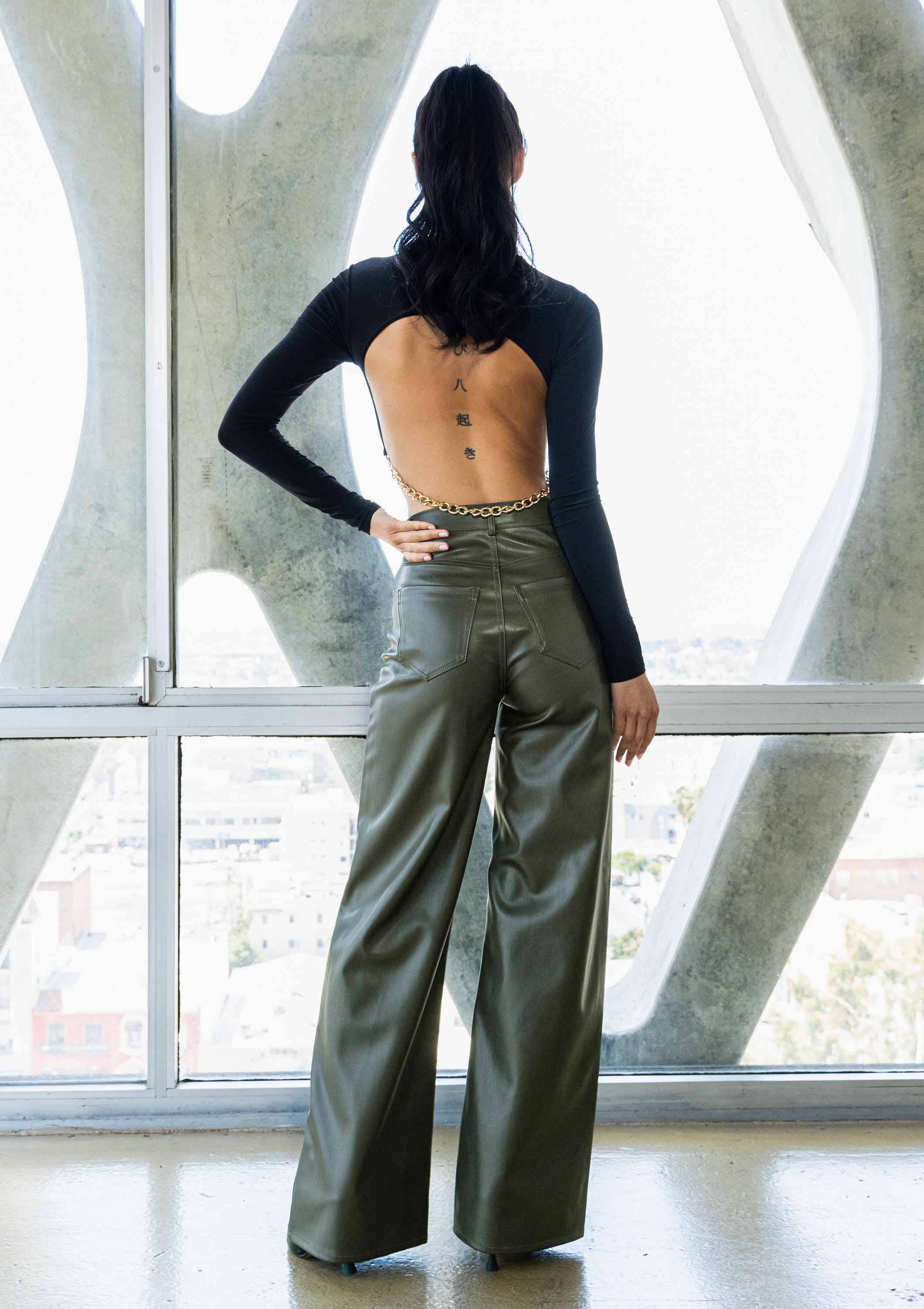 Faux Leather Wide Leg Pants: Black by Vibrant M.i.U