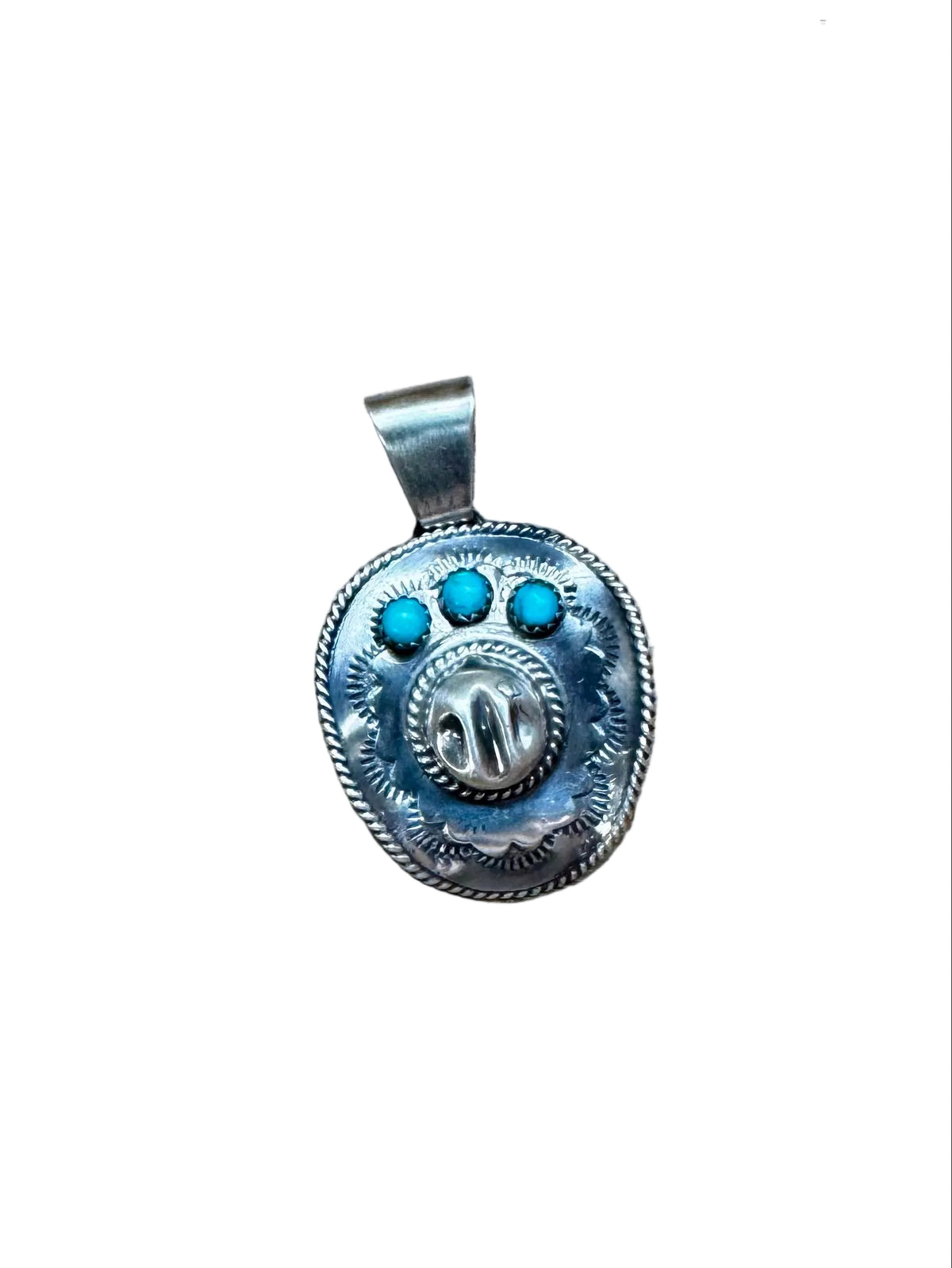Cowboy Hat Pendant - Kingman Turquoise & Sterling Silver — product photo.