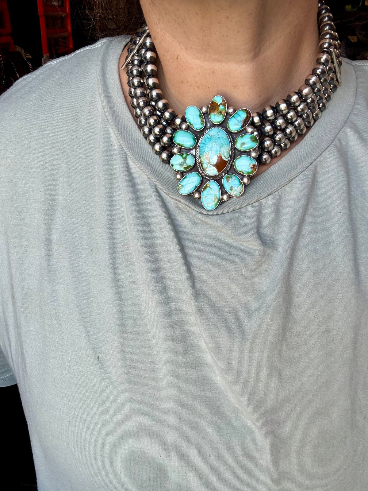 Princess Sonoran Turquoise Necklace – Emerson Thompson, Native Made, Sterling Silver — product photo.