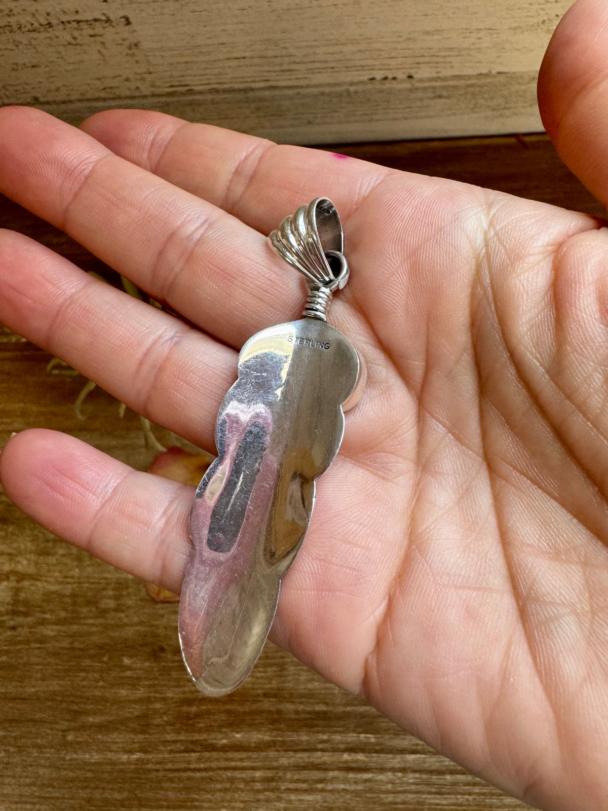 Feather Pendant – Kingman Turquoise & Sterling Silver — product photo.