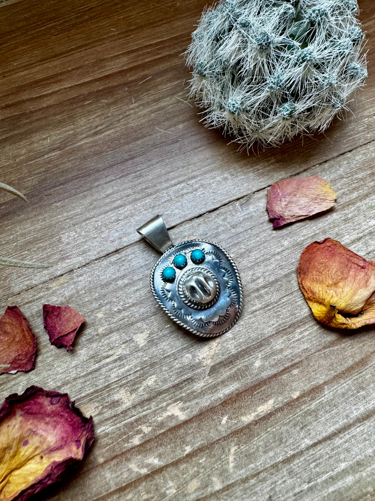 Cowboy Hat Pendant - Kingman Turquoise & Sterling Silver — product photo.