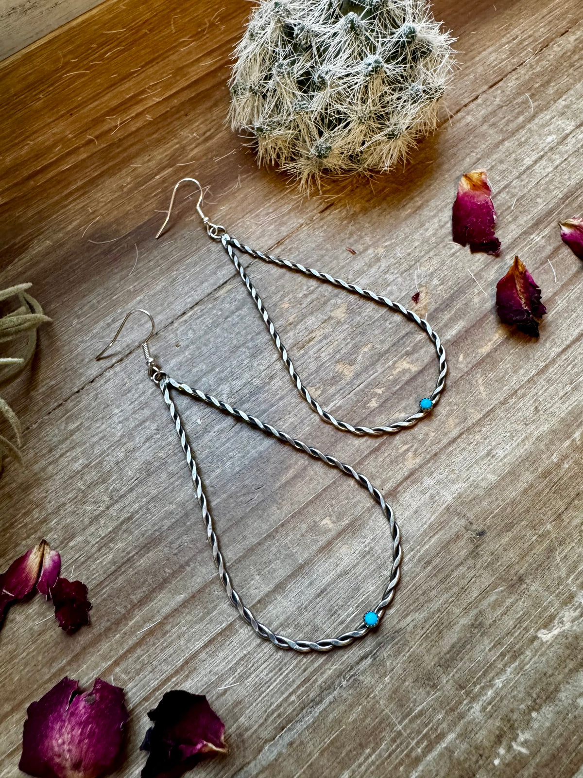 Teardrop Dangle earrings Sterling silver with kingman turquoise — product photo.