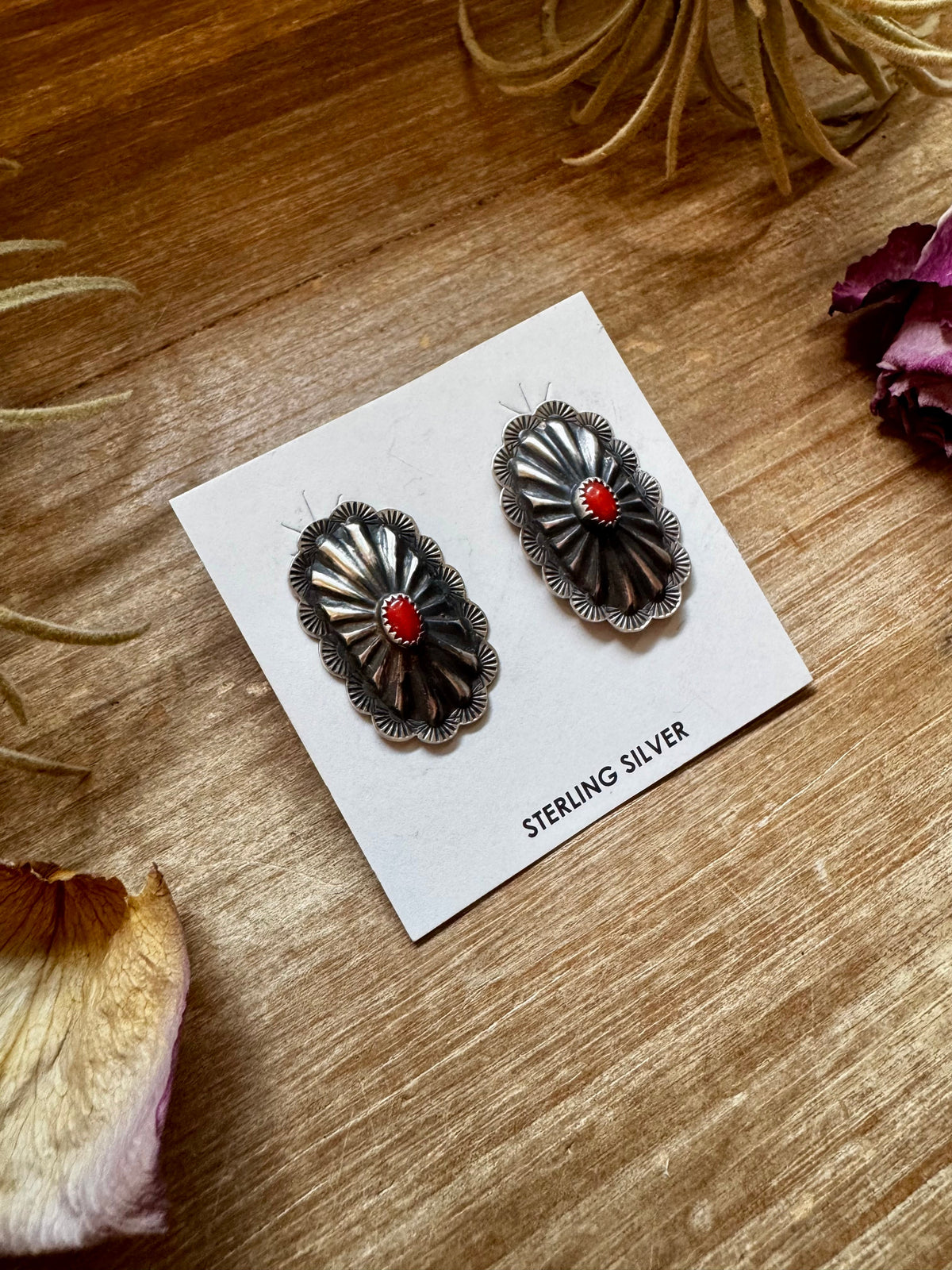 Red Stud Earrings Concho earrings – Sterling Silver — product photo.