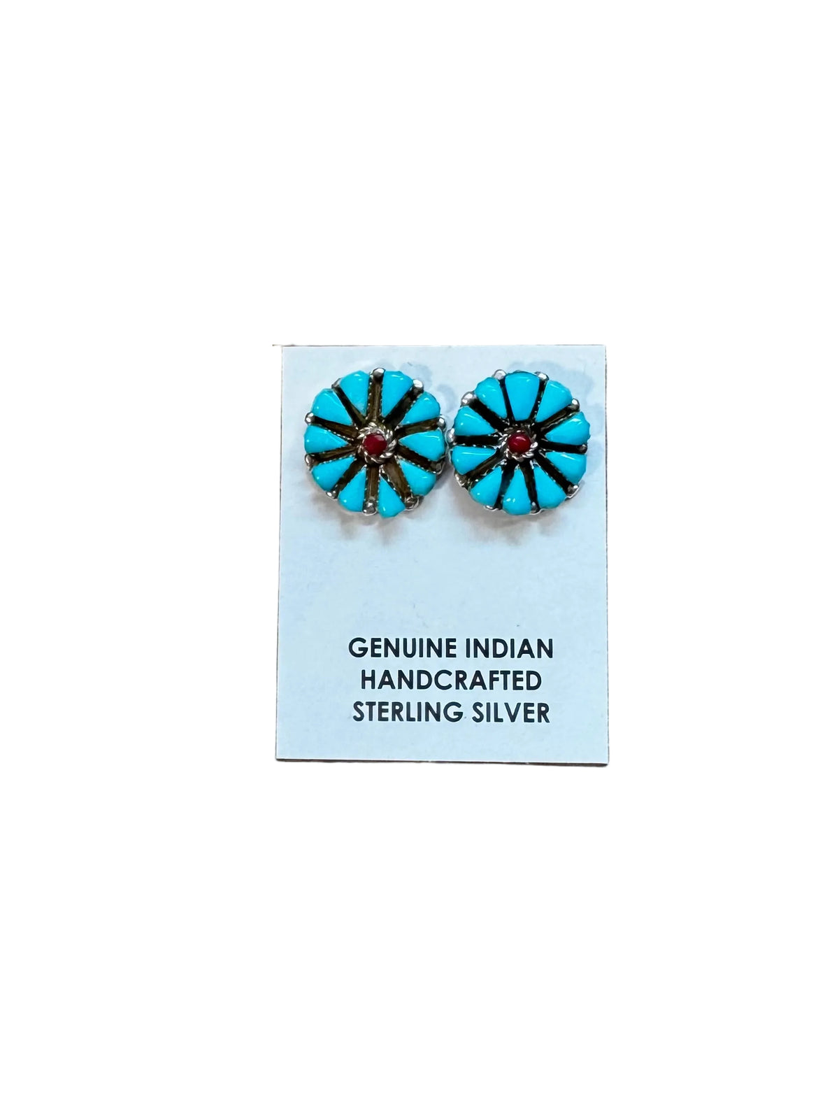 Blue Magnesite Turquoise & Red Cluster Stud Earrings — product photo.