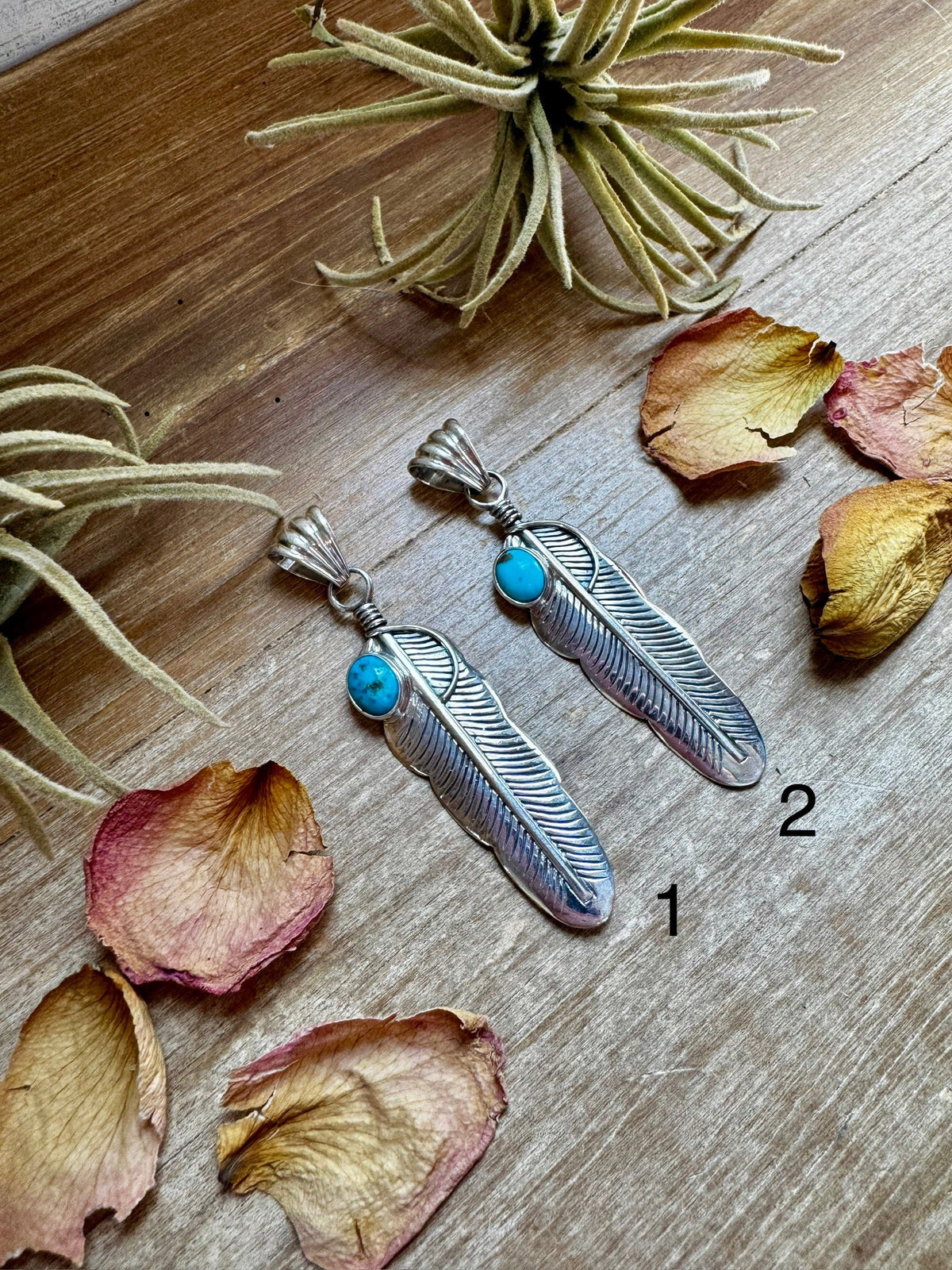Feather Pendant – Kingman Turquoise & Sterling Silver — product photo.