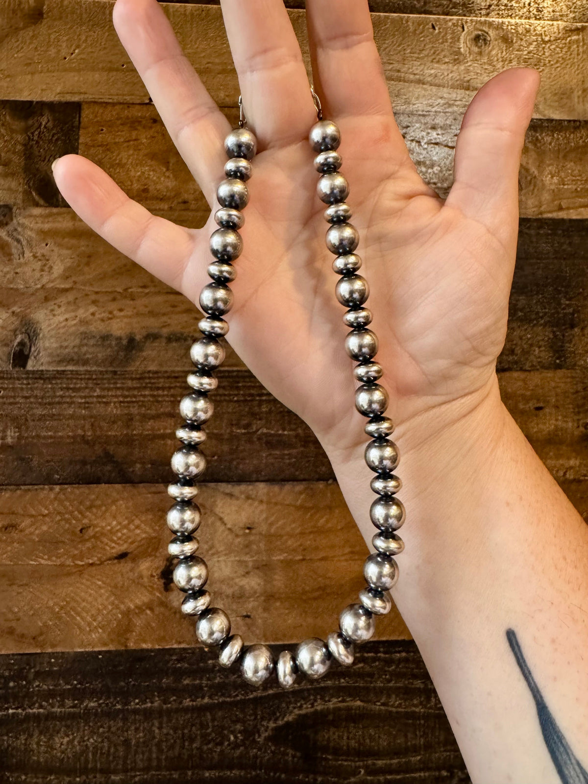 14 inch 10 mm and 10 mm Sterling Silver Pearls choker necklace — product photo.