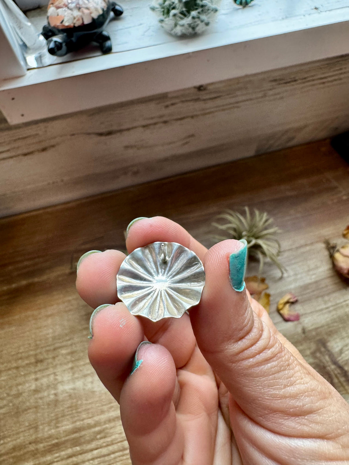 Concho Earrings – Kingman Turquoise & Sterling Silver — product photo.