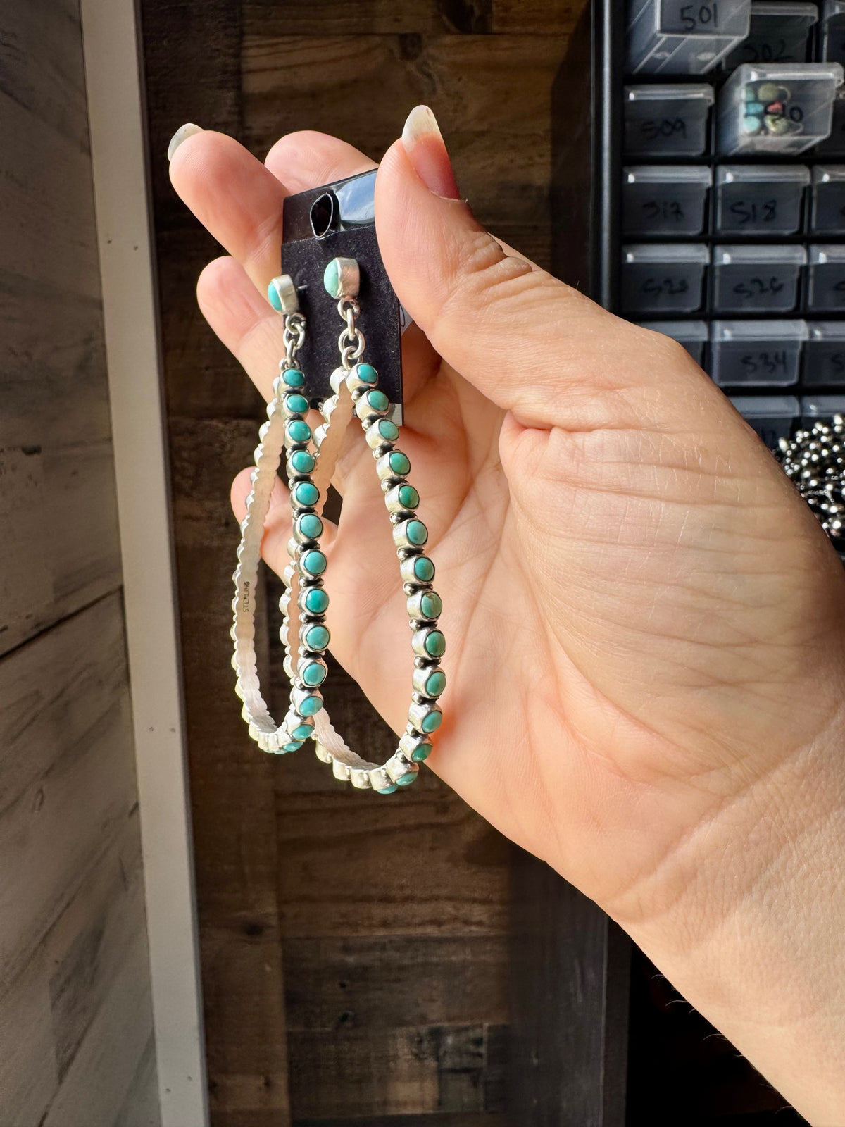 Kingman Turquoise Teardrop Dangle Earrings – Sterling Silver — product photo.