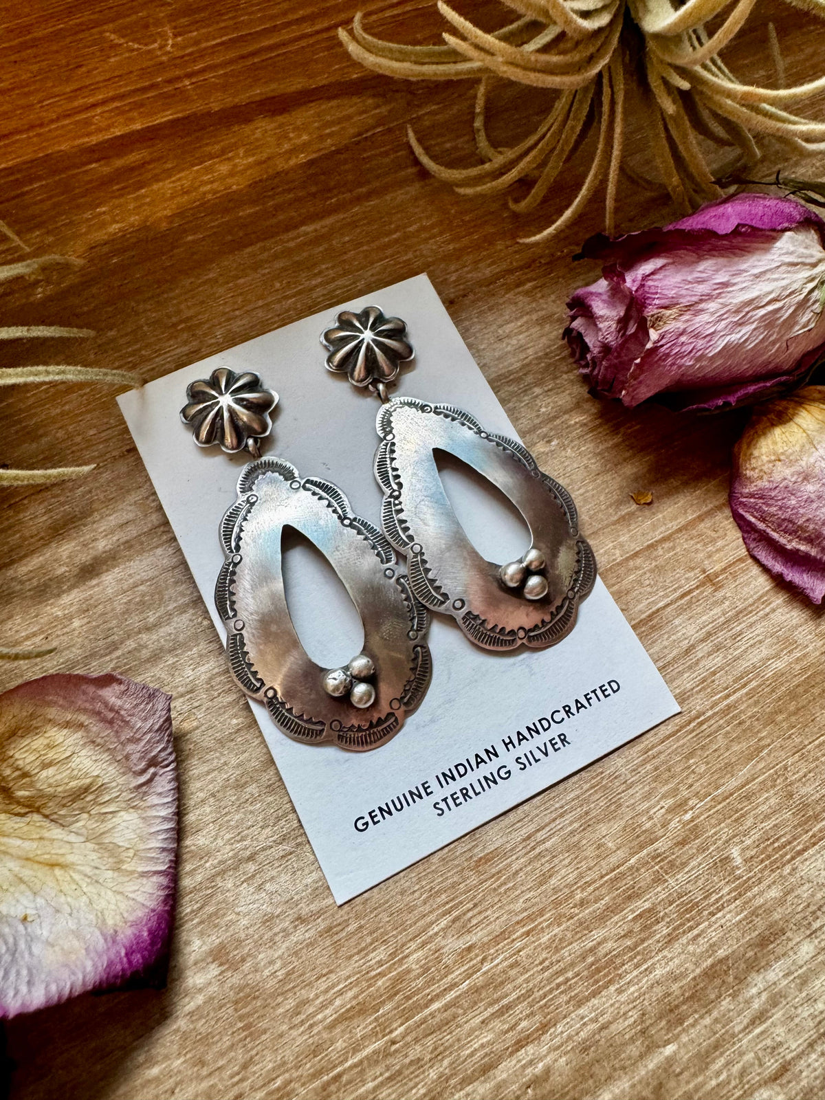 Concho & Teardrop Dangle Earrings – Sterling Silver — product photo.