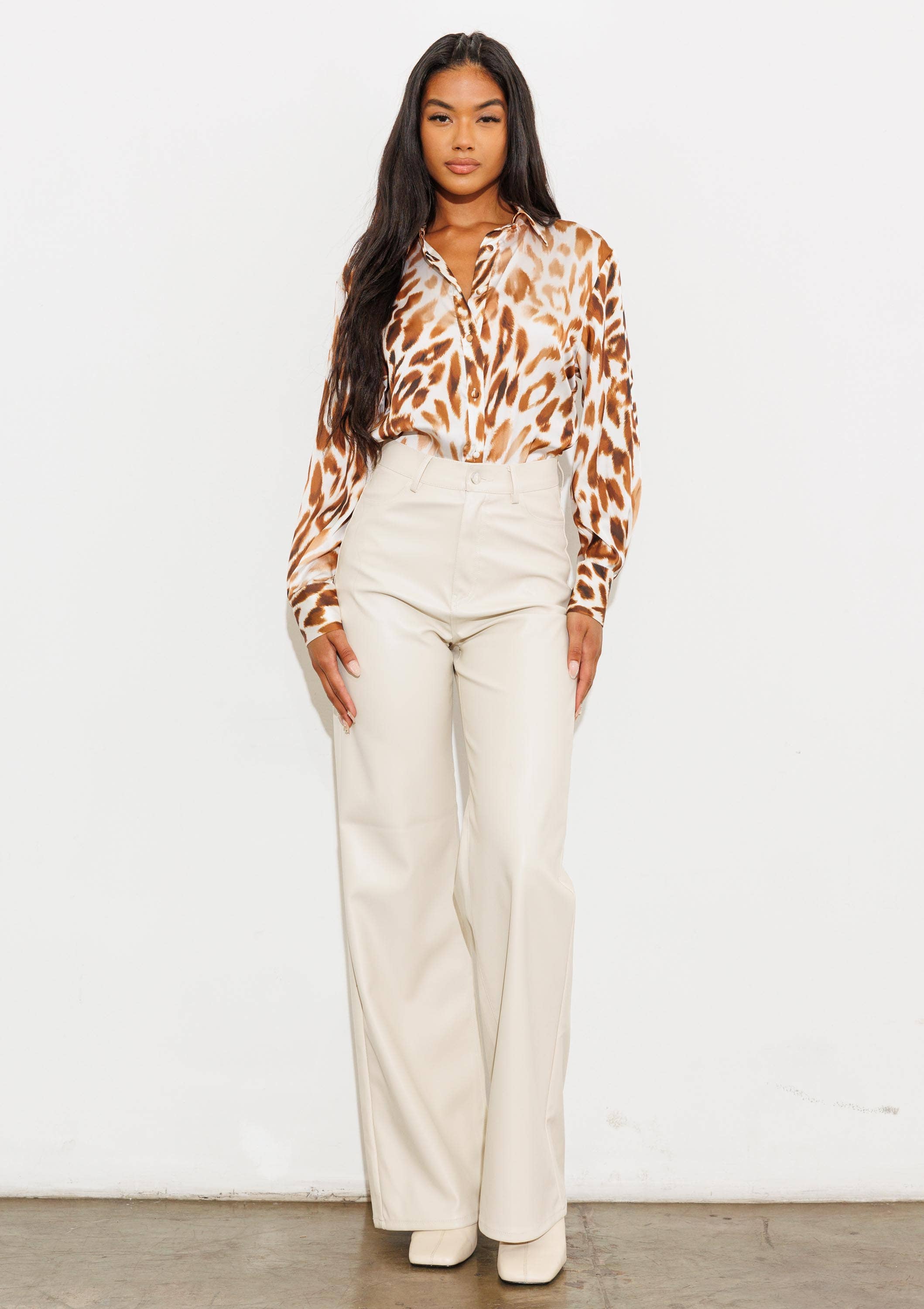 Faux Leather Wide Leg Pants: Black by Vibrant M.i.U