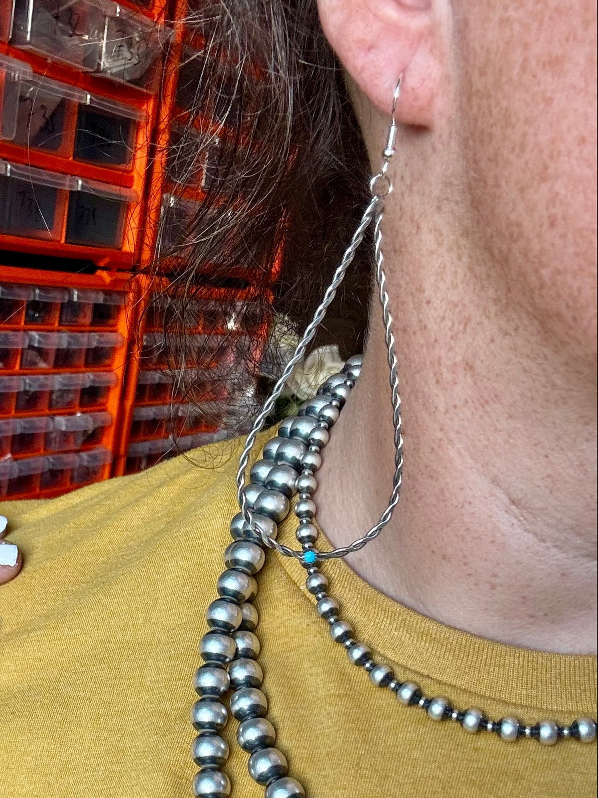 Teardrop Dangle earrings Sterling silver with kingman turquoise — product photo.