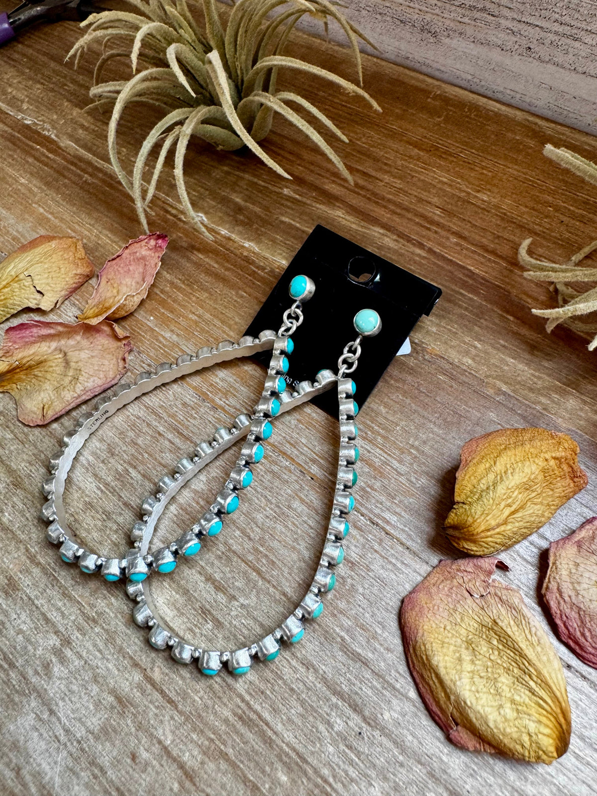 Kingman Turquoise Teardrop Dangle Earrings – Sterling Silver — product photo.