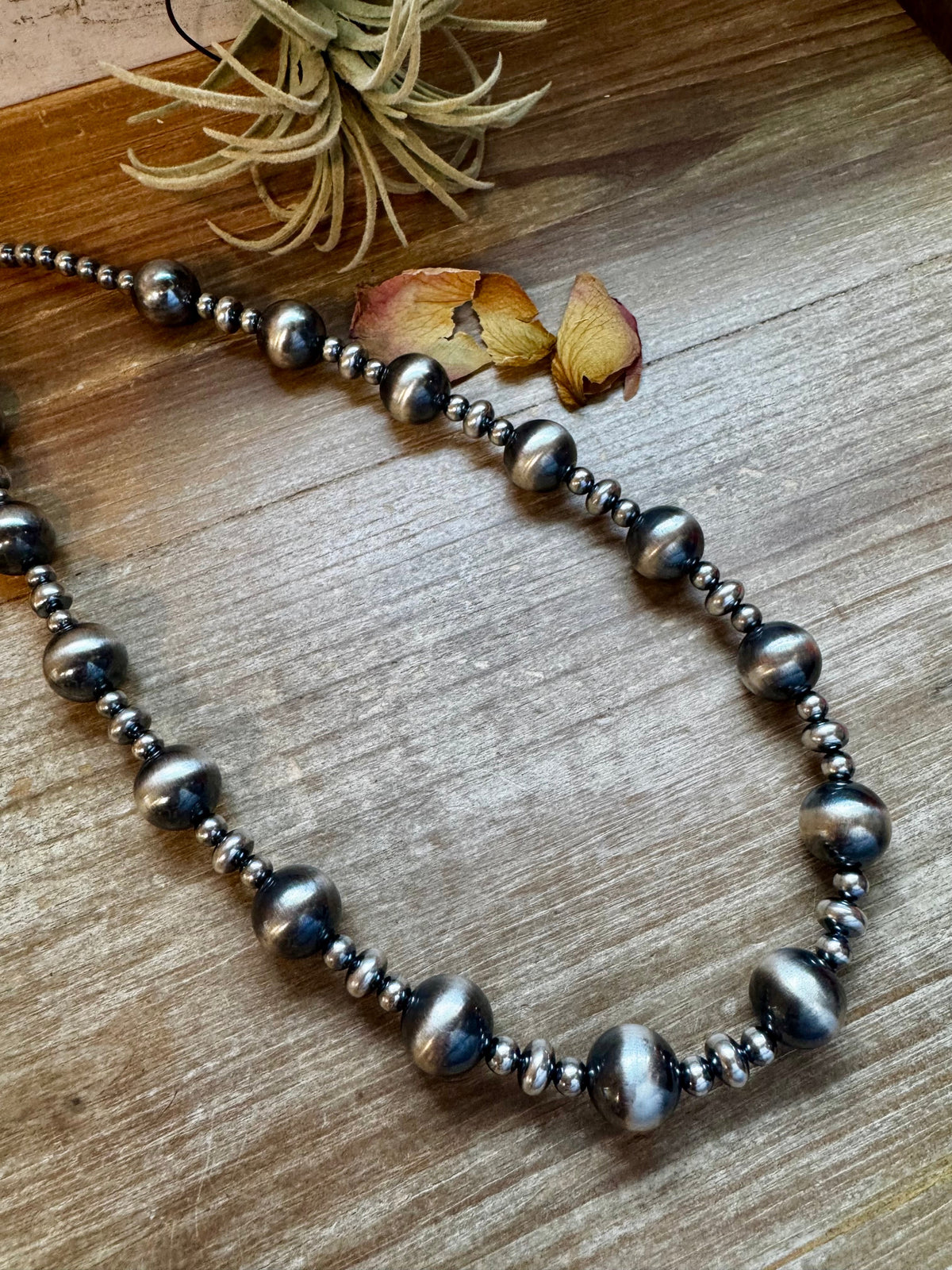 Sterling Silver Pearl Necklace – Mixed Sizes – 23" — product photo.