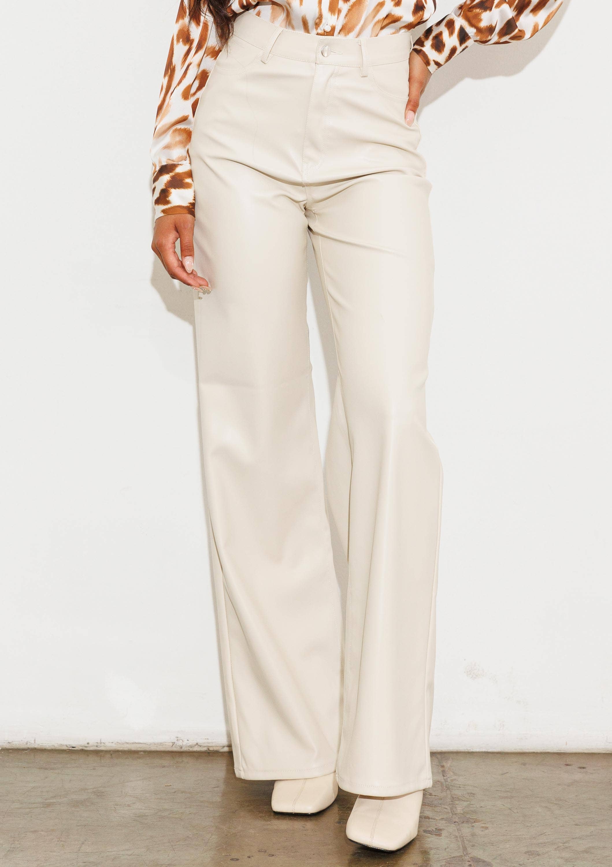 Faux Leather Wide Leg Pants: Black by Vibrant M.i.U