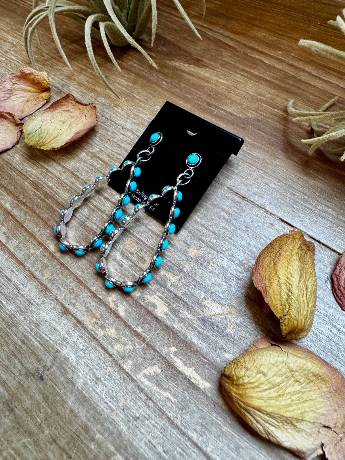 Kingman Turquoise Dangle Earrings – Sterling Silver, Lightweight, USA Made — product photo.