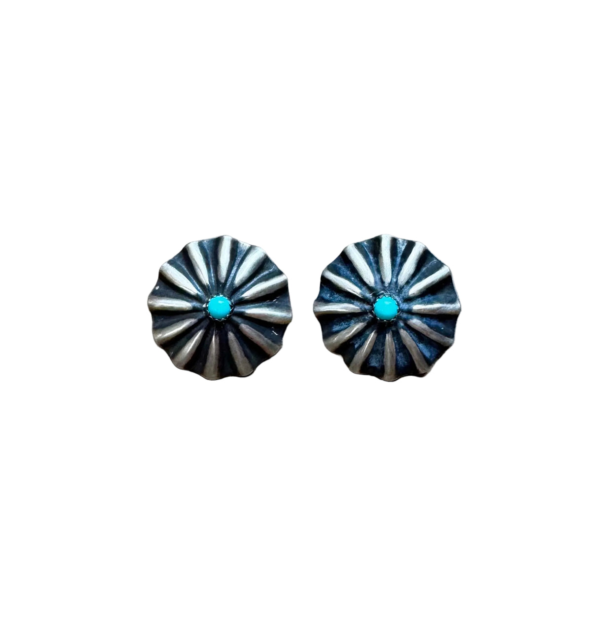 Concho Earrings – Kingman Turquoise & Sterling Silver — product photo.
