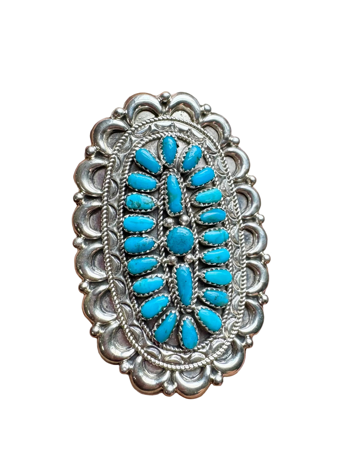 Kingman Turquoise Cluster Ring – Navajo Handmade by Jaz Wilson, Size 7.5 by The Bijoux FAB Jewelry