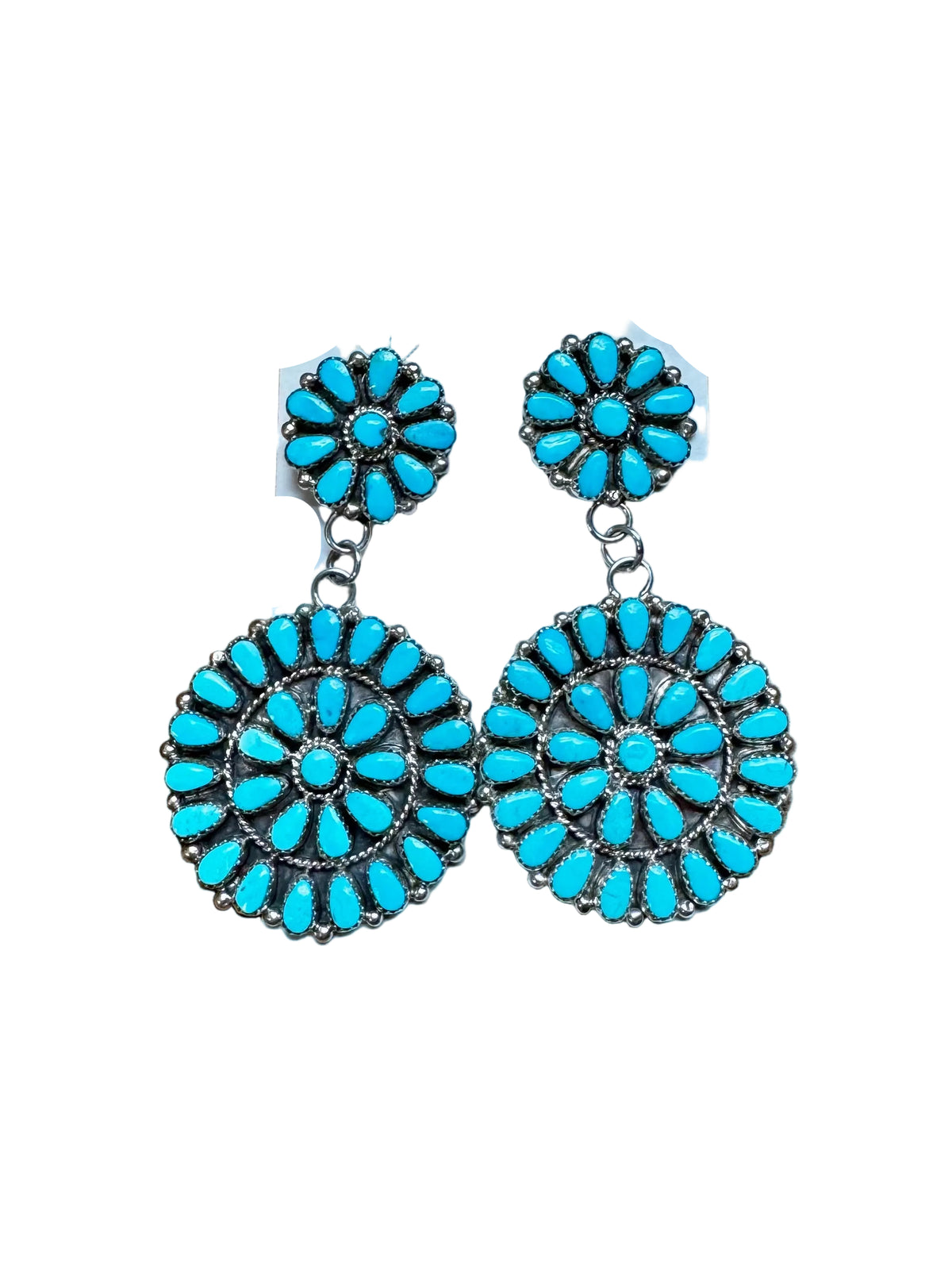 Big Cluster Dangle Earrings – Sleeping Beauty Turquoise & Sterling Silver — product photo.