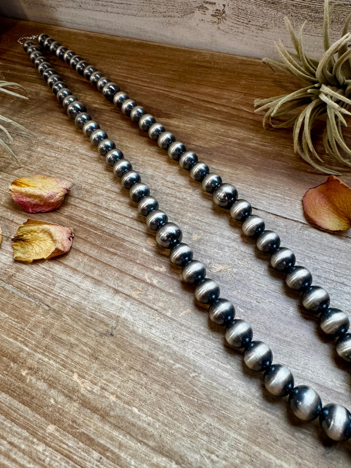 30 inch graduated 12 mm Sterling Silver Pearls hoop necklace — product photo.