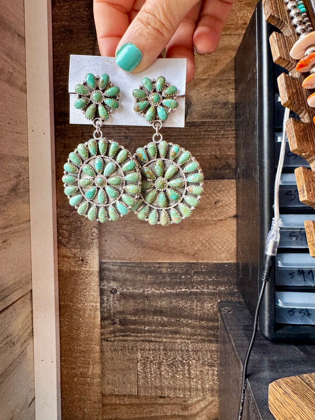 Cluster Dangle Earrings – Kingman Turquoise & Sterling Silver — product photo.