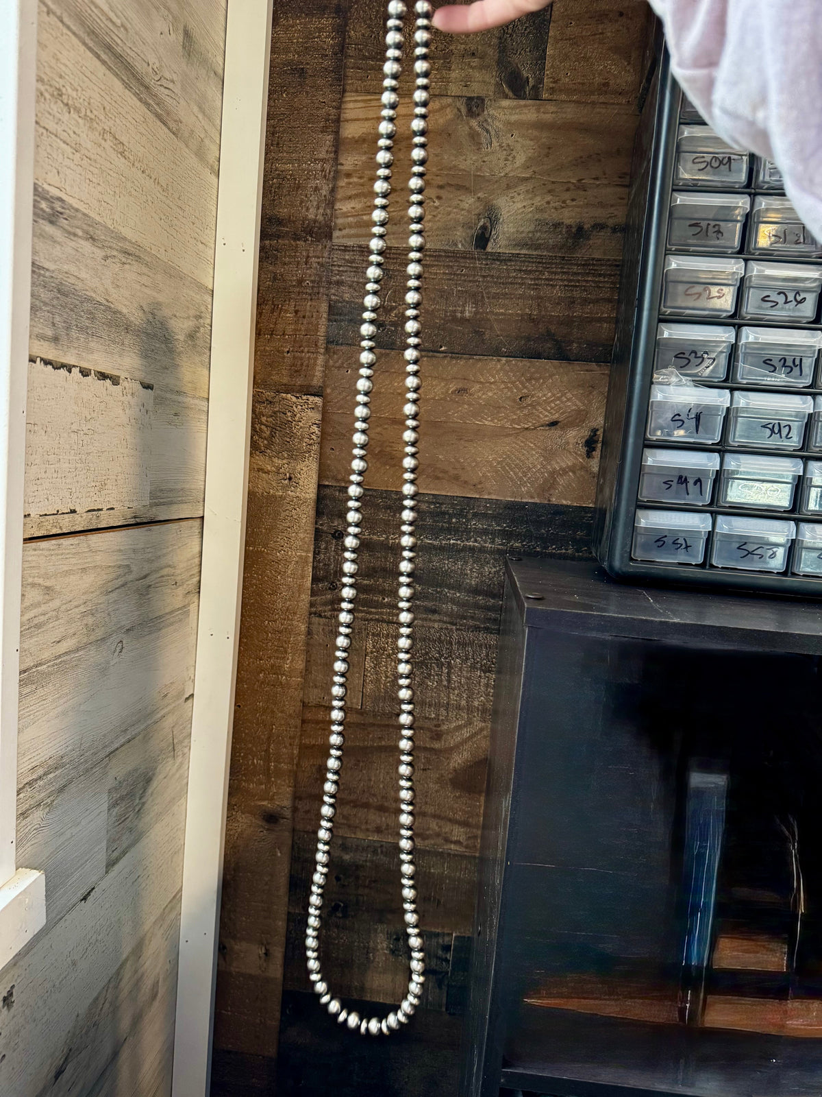 54 inch Necklace - 10 mm & 10 mm saucer Sterling Silver Pearls — product photo.