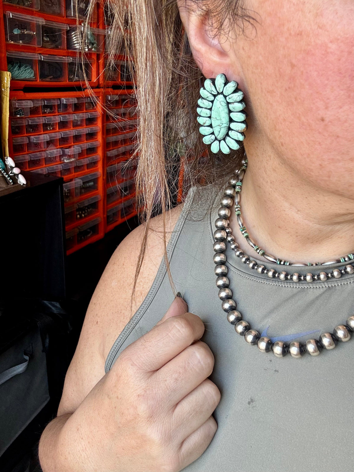 Mint Concho Large Clay Stud Earrings by The Bijoux FAB Jewelry