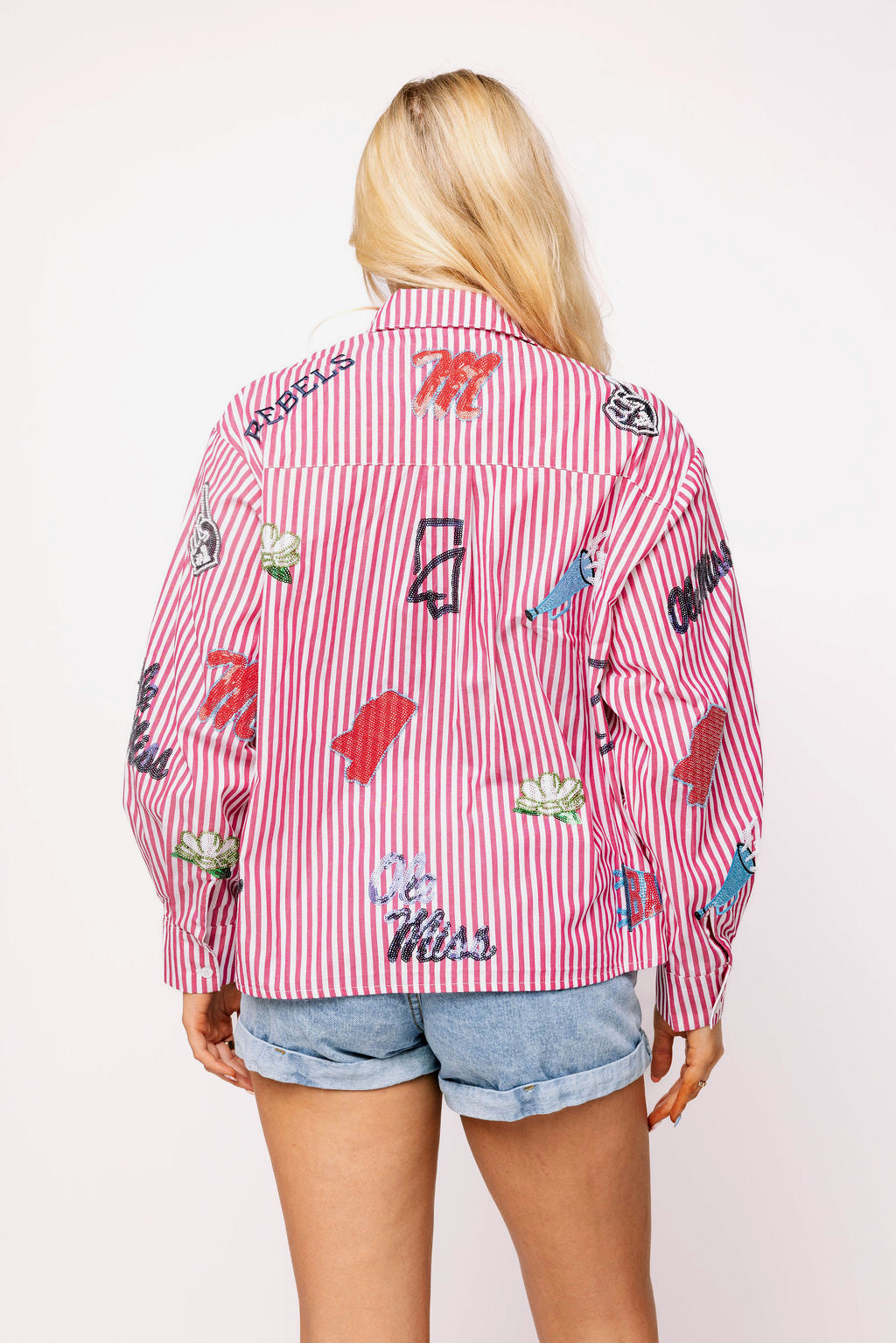 Queen of Sparkles Ole Miss Mini Icon Stripped Button Down