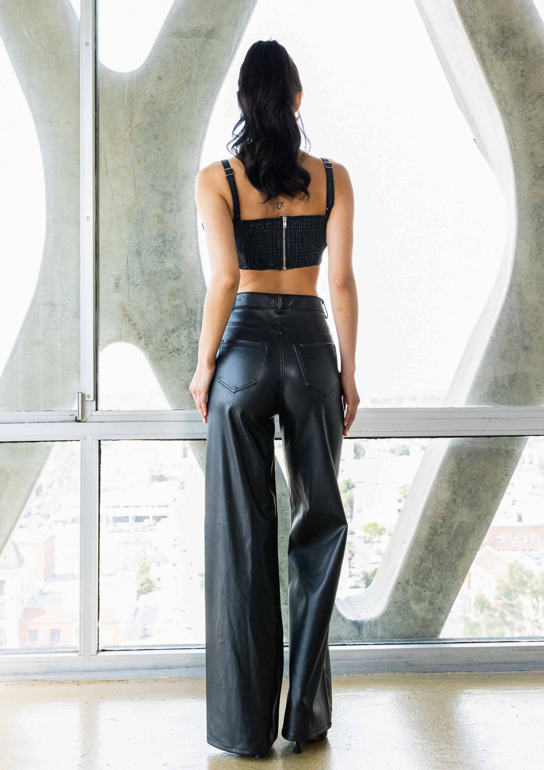 Faux Leather Wide Leg Pants: Black by Vibrant M.i.U