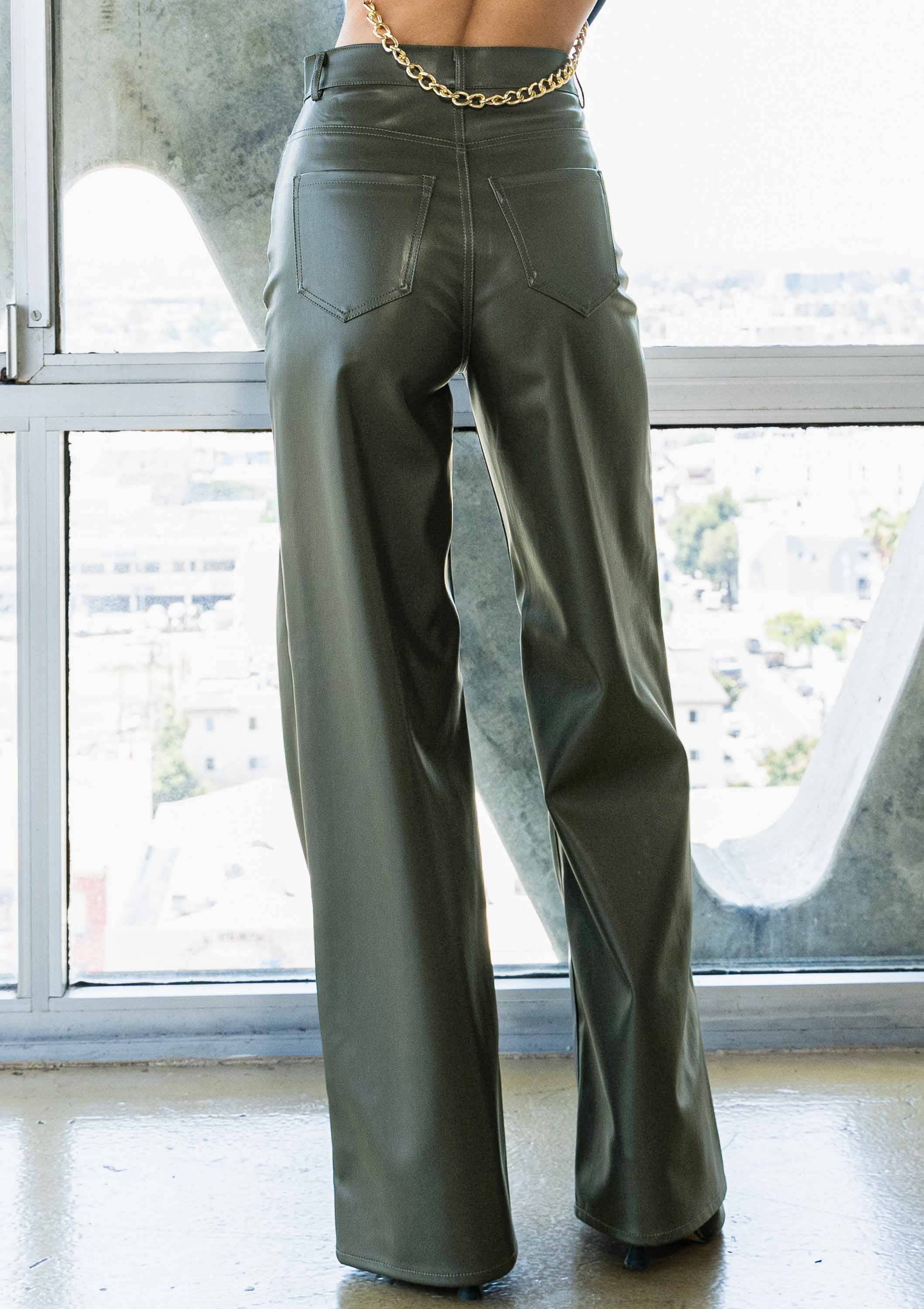 Faux Leather Wide Leg Pants: Black by Vibrant M.i.U