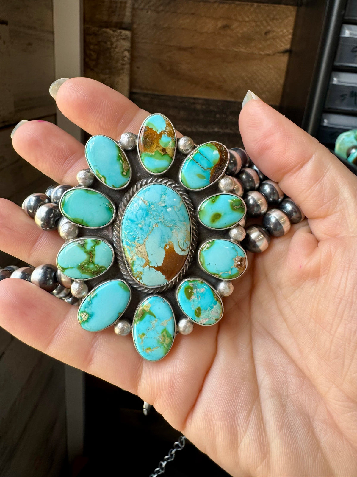 Princess Sonoran Turquoise Necklace – Emerson Thompson, Native Made, Sterling Silver — product photo.