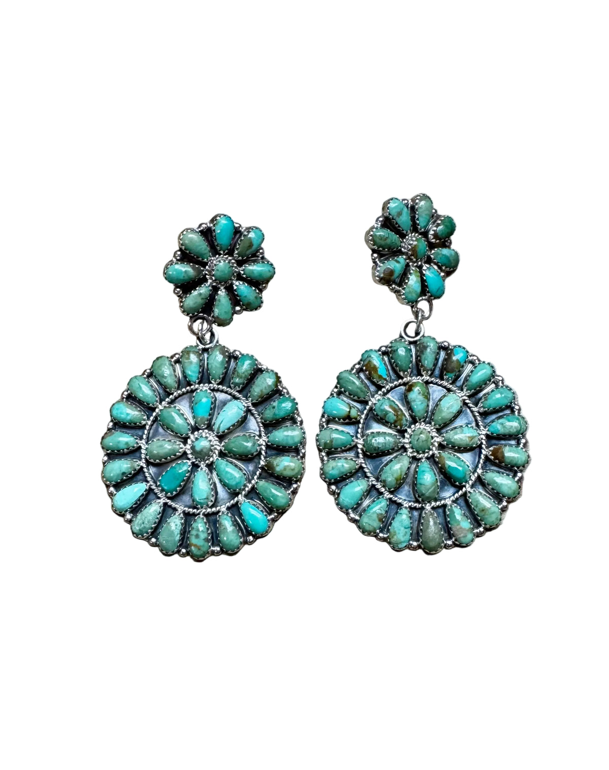 Cluster Dangle Earrings – Kingman Turquoise & Sterling Silver — product photo.