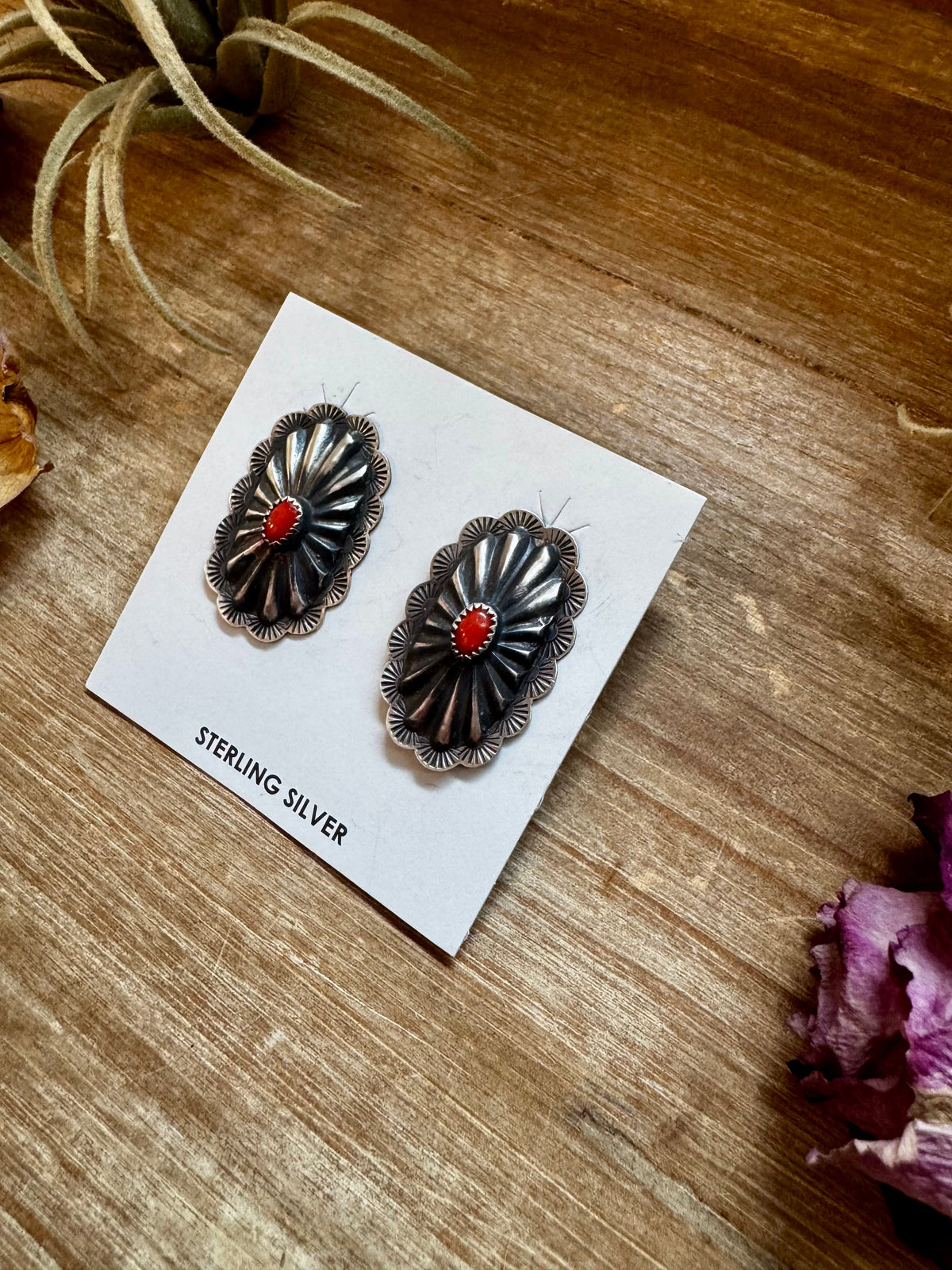Red Stud Earrings Concho earrings – Sterling Silver — product photo.