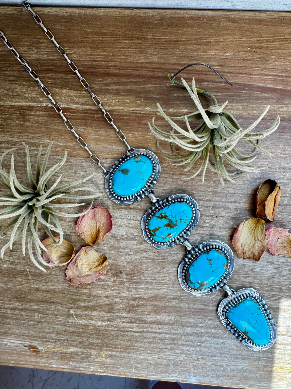 Massive Lariat Necklace – Kingman Turquoise – 19.5 Inch Sterling Silver Paperclip Chain – 8 Inch Drop – Native — product photo.