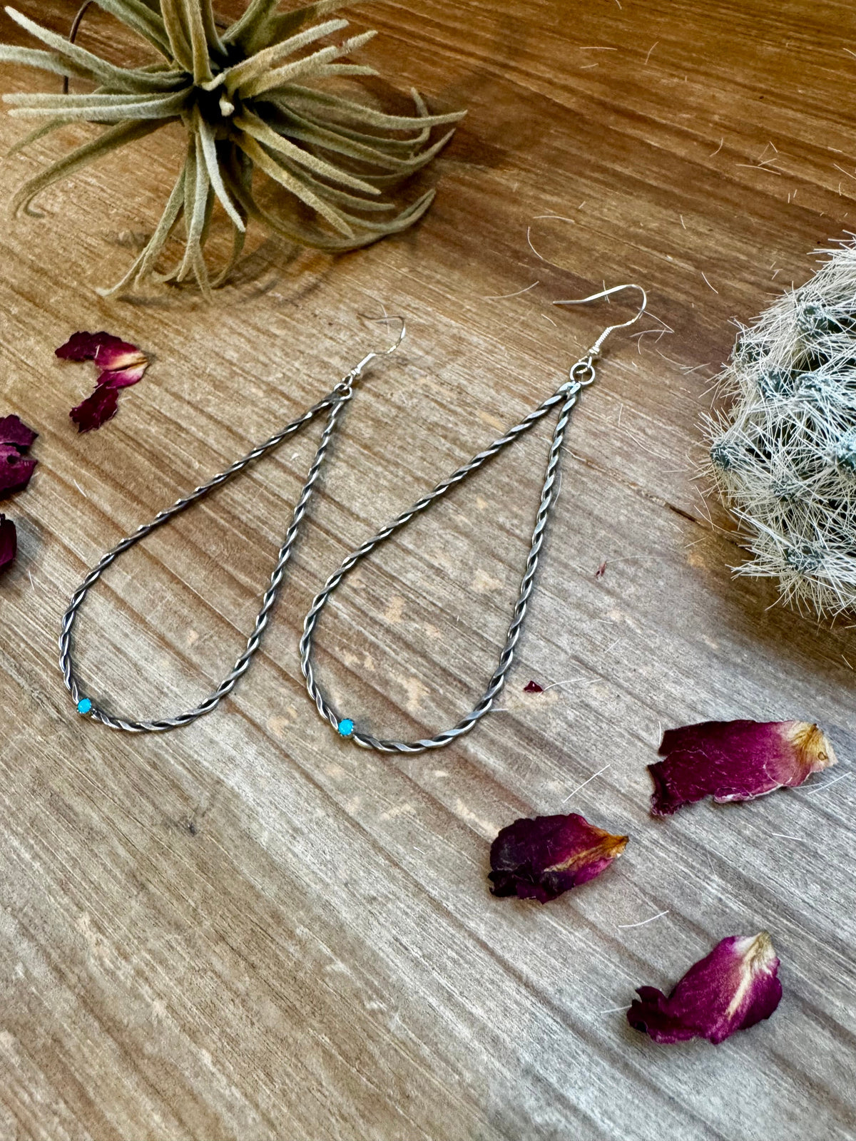 Teardrop Dangle earrings Sterling silver with kingman turquoise — product photo.