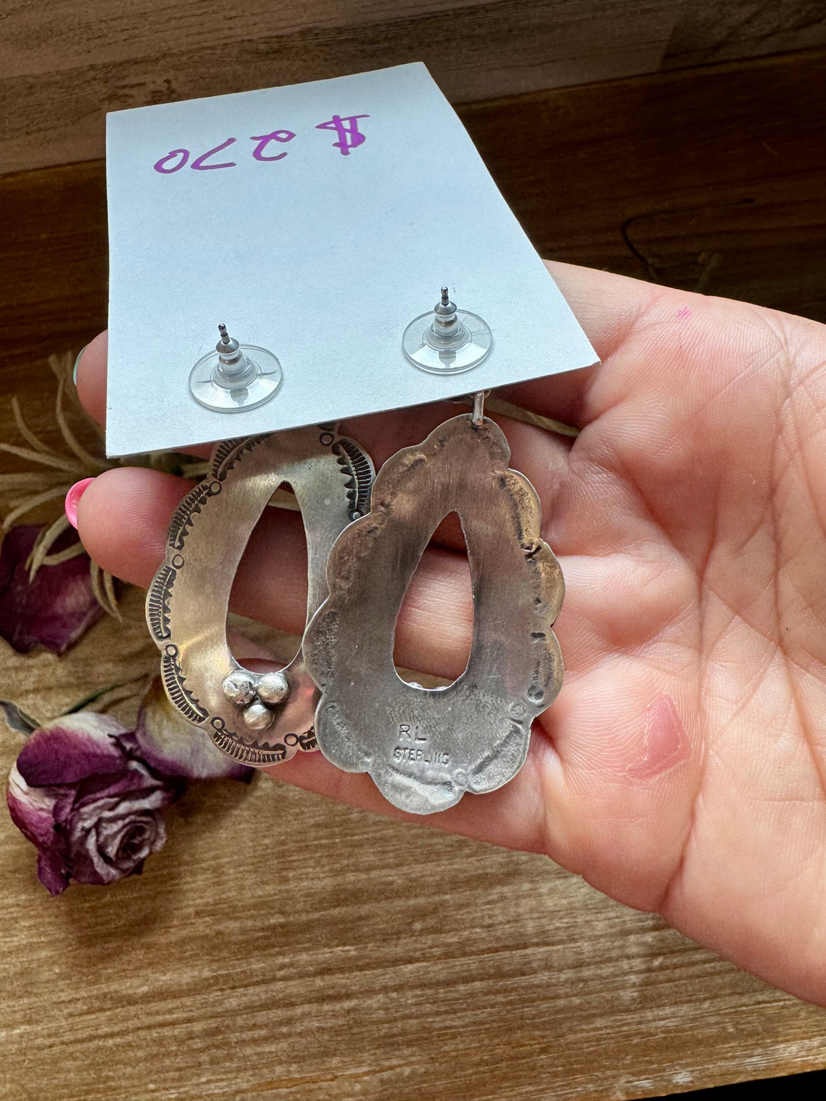 Concho & Teardrop Dangle Earrings – Sterling Silver — product photo.