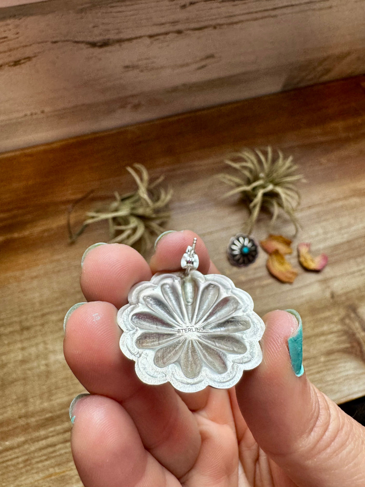 Large Concho Stud Earrings – Turquoise & Sterling Silver — product photo.
