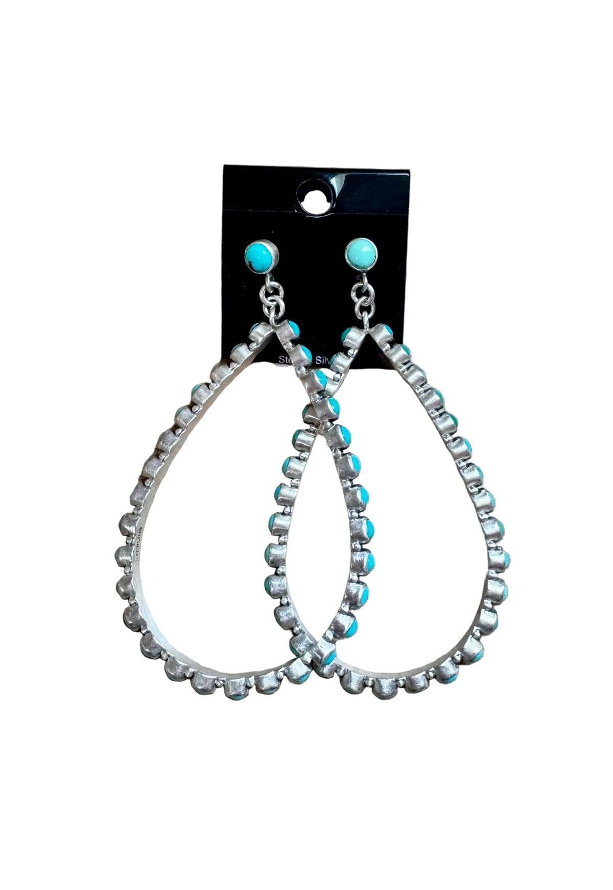 Kingman Turquoise Teardrop Dangle Earrings – Sterling Silver — product photo.