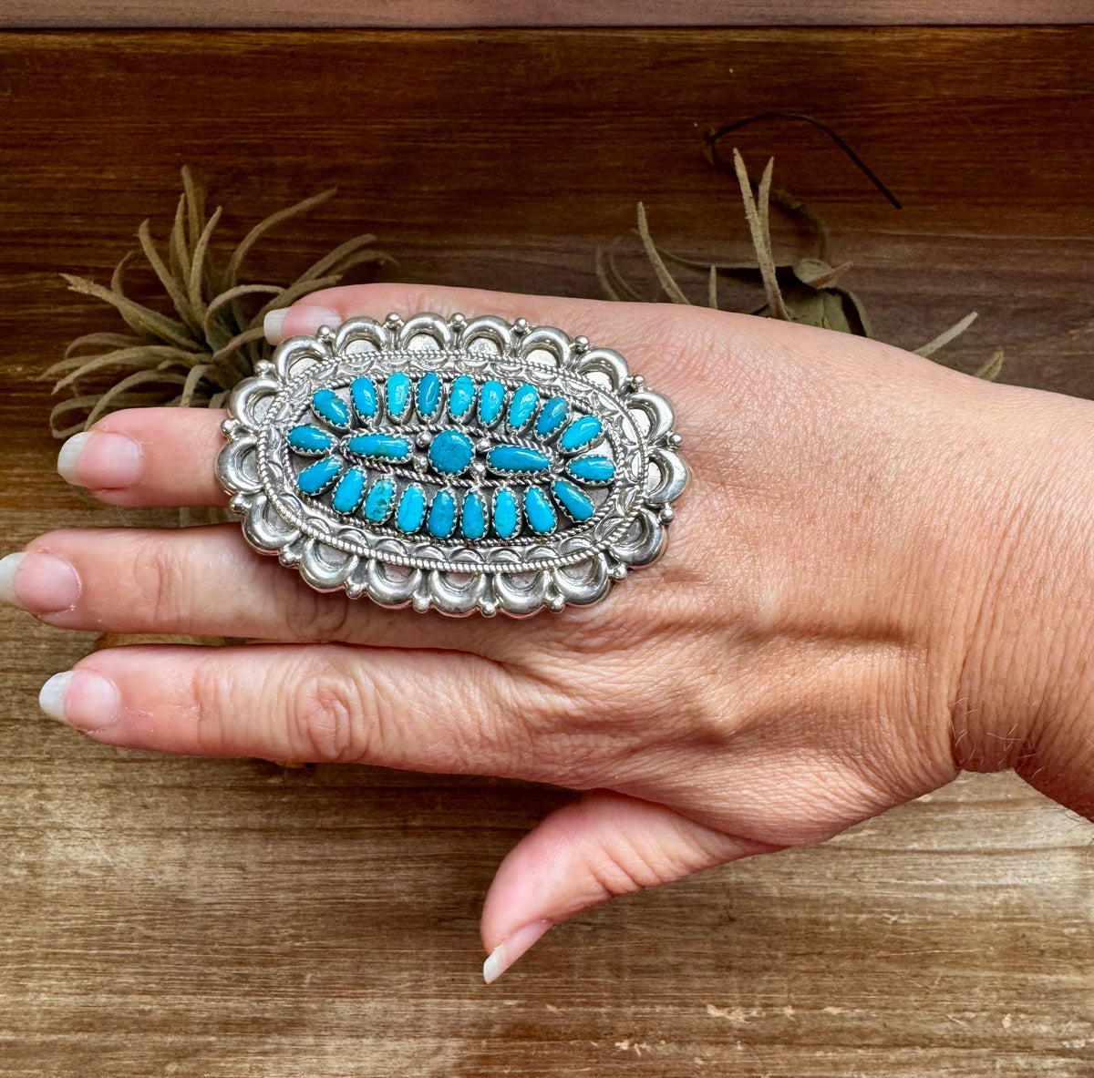 Kingman Turquoise Cluster Ring – Navajo Handmade by Jaz Wilson, Size 7.5 by The Bijoux FAB Jewelry