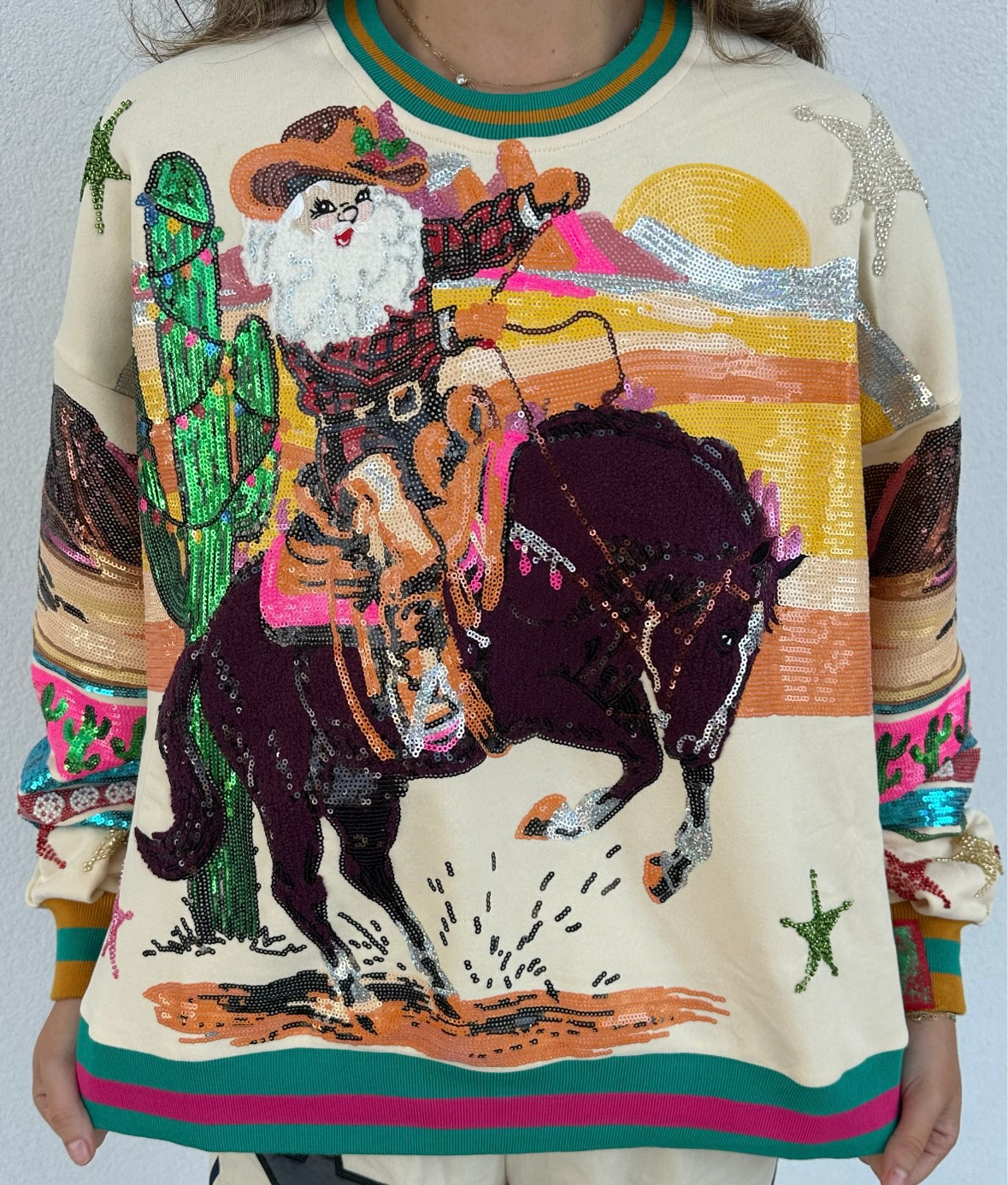 Queen of Sparkles Vintage Cowboy Santa Sweatshirt