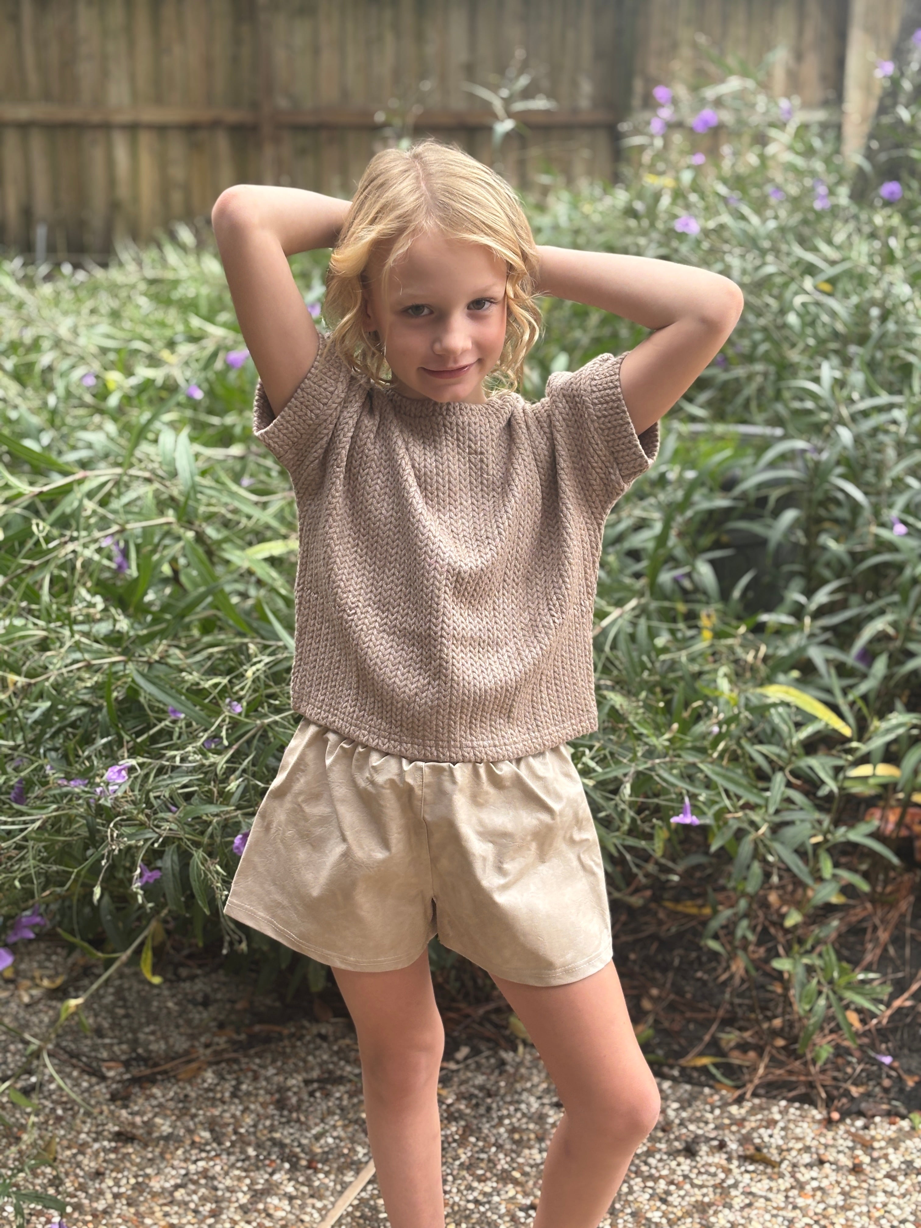 Kids - Taupe Oversized Half-Sleeve  Sweater